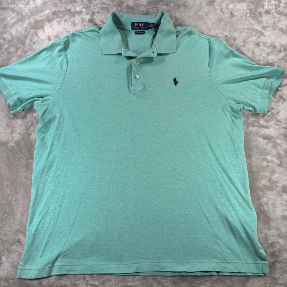 Polo Ralph Lauren Mens Classic Fit Polo Shirt Large Mint Green Short Sleeve L